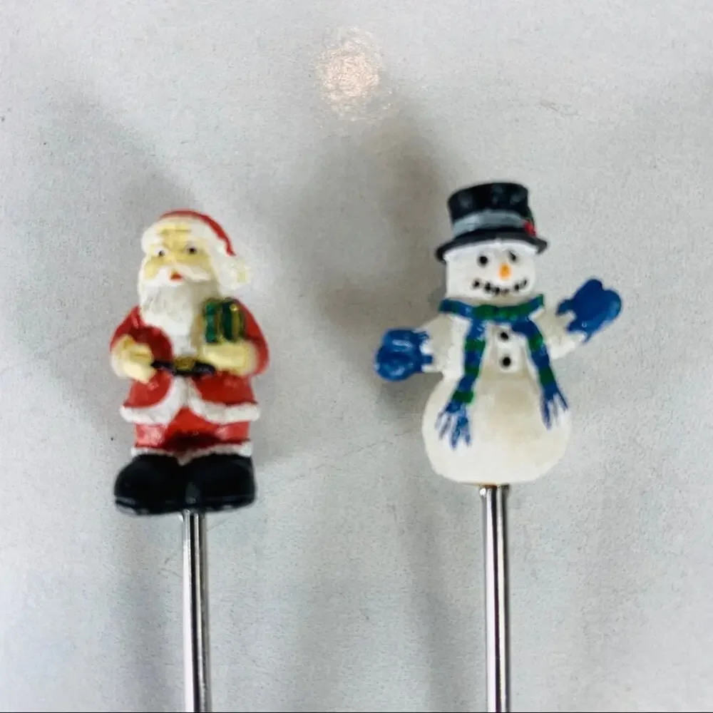 Holiday Pick Toothpick Metal Servers Santa Snowman